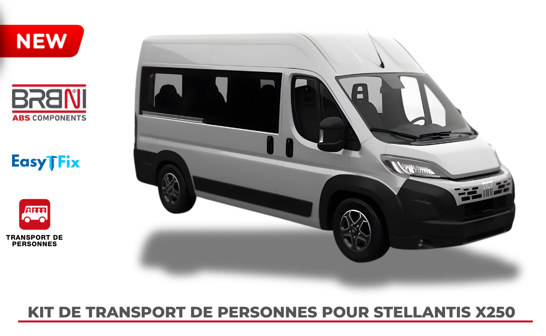 Kit BRBNI transport de personnes pour Stellantis X250 Fiat Ducato avec système EasyFix aménagement intérieur en ABS
