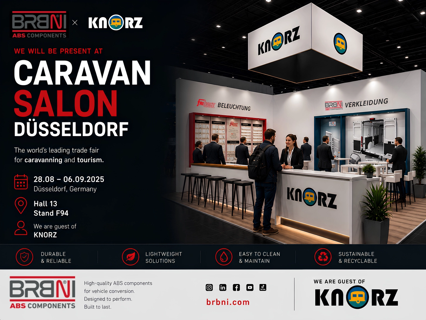 Stand BRBNI ABS Components ospite di KNORZ al Caravan Salon Düsseldorf 2025 – Hall 13 Stand F94